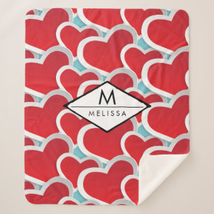 Fat Red Hearts Repeating Pattern Cute Sherpa Blanket