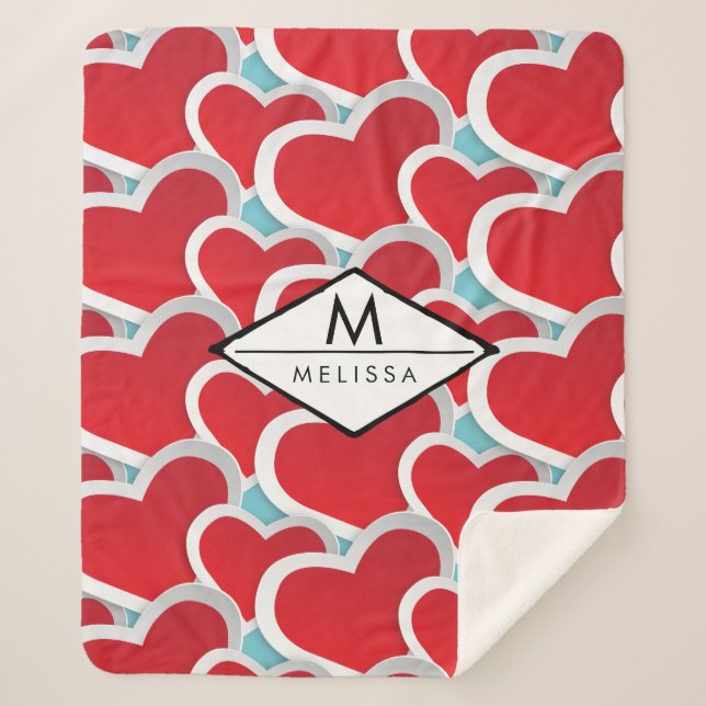 Fat Red Hearts Repeating Pattern Cute Sherpa Blanket (Front)