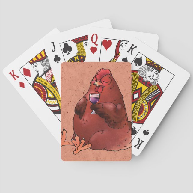 Fat Red Hen with Wine Playing Cards (Back)