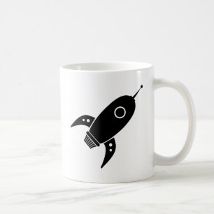 Fat Retro Rocket Ship Black Coffee Mug