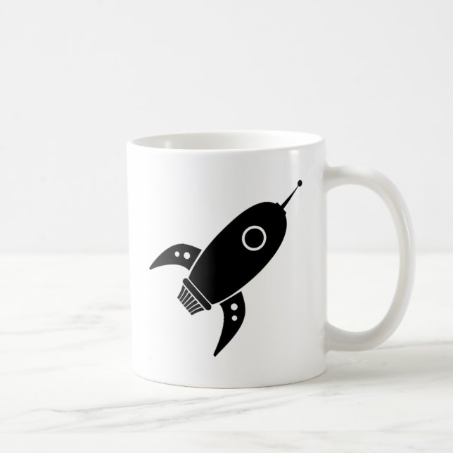 Fat Retro Rocket Ship Black Coffee Mug (Right)