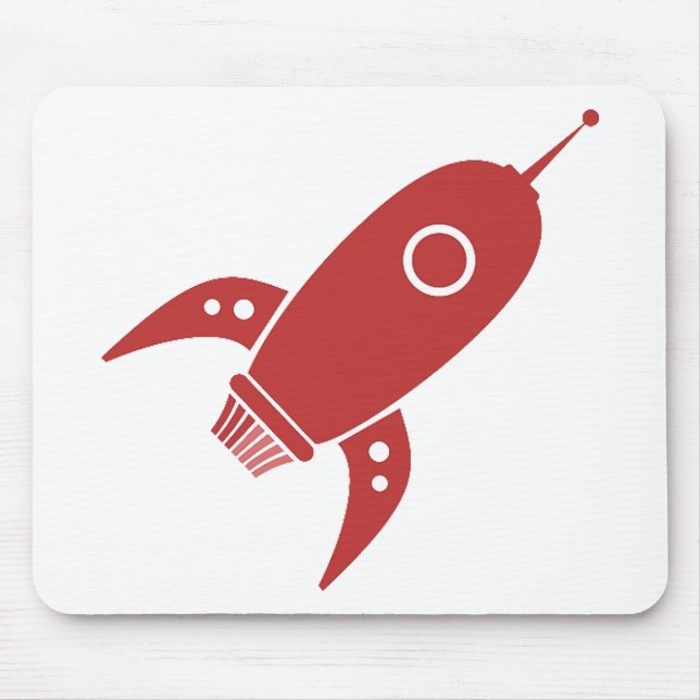 Fat Retro Rocket Ship Red Mouse Mat (Front)