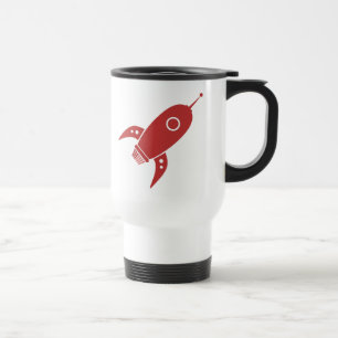 Fat Retro Rocket Ship Red Travel Mug