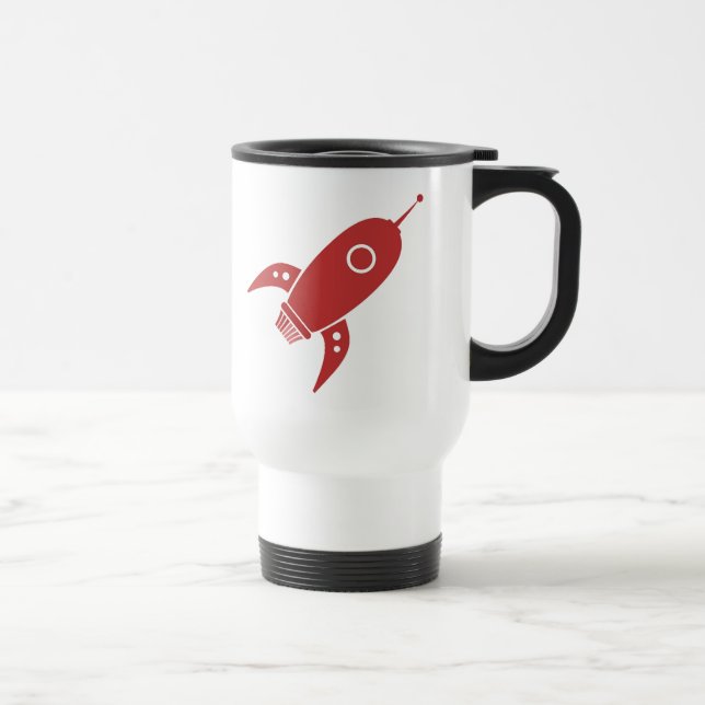 Fat Retro Rocket Ship Red Travel Mug (Right)