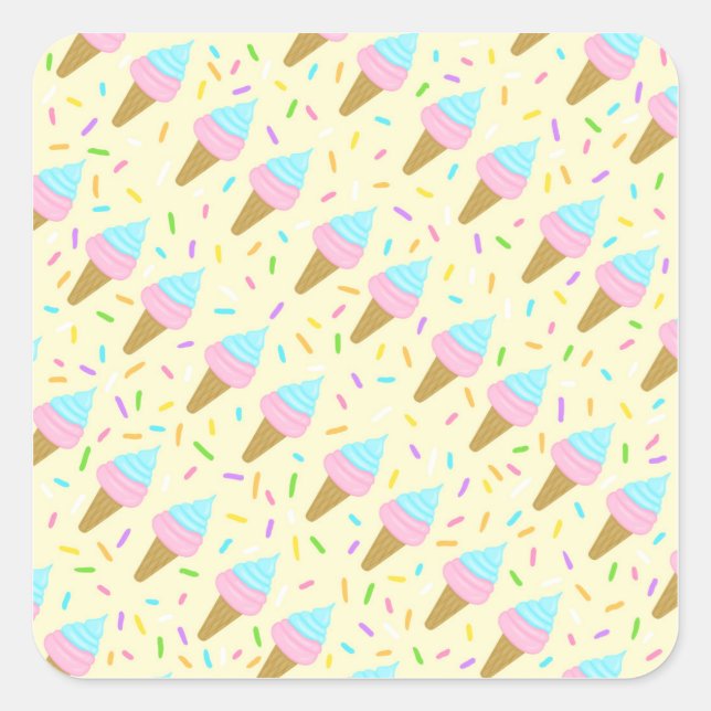 Fat-shaped with continuous pickling of ice cream square sticker (Front)