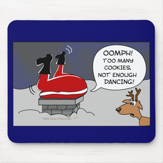 Fat Stuck Santa Funny Christmas Dancing Cartoon Mouse Mat (Front)
