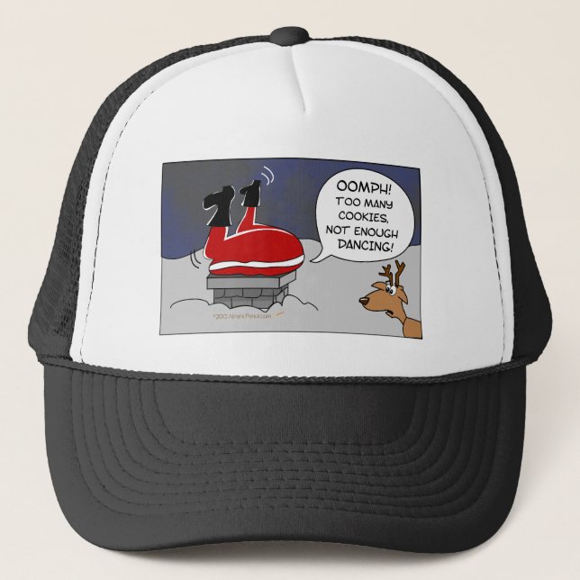 Fat Stuck Santa Funny Christmas Dancing Cartoon Trucker Hat (Front)