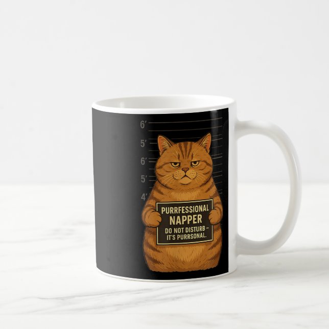 Fat Tabby Cat Mugshot – Funny “napping” Arrest Des Coffee Mug (Right)
