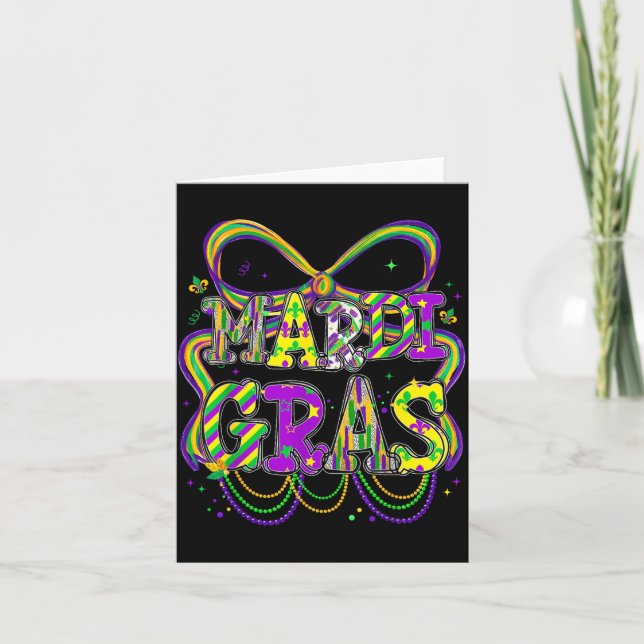 Fat Tuesday Mardi Gras Coquette Bow Kids Girls Wom Card (Front)