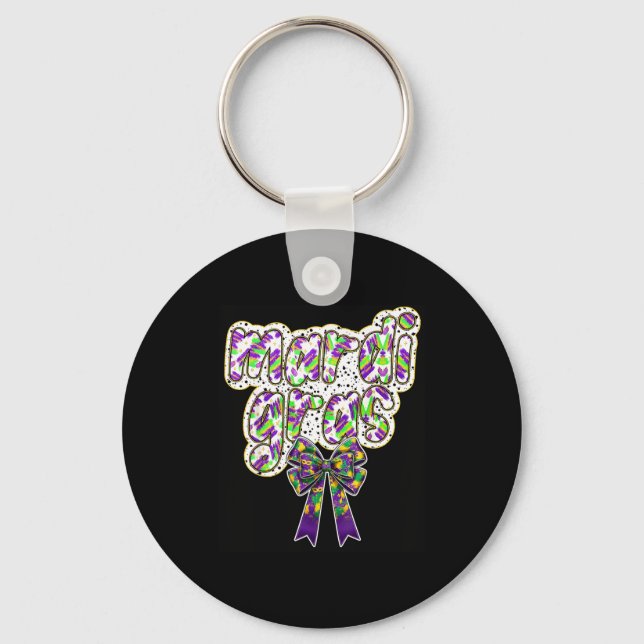 Fat Tuesday Mardi Gras Coquette Bow Kids Girls Wom Key Ring (Front)