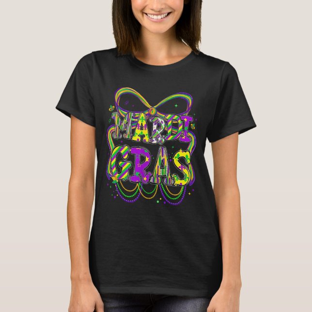 Fat Tuesday Mardi Gras Coquette Bow Kids Girls Wom T-Shirt (Front)
