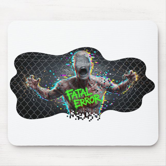 Fatal Error – Glitch Zombie Cyber Horror Mouse Mat (Front)