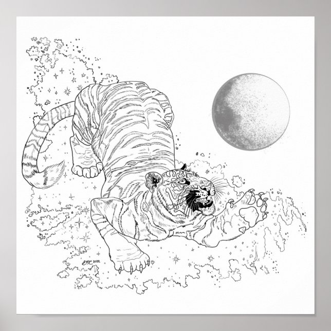 Fate in the Stars Tiger Colouring Page Poster (Front)