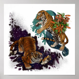 Fate in the Stars Tigers Pattern White Background Poster