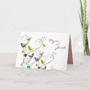 fatfatin Colourful Summer Birds Swirls Wedding Car Note Card