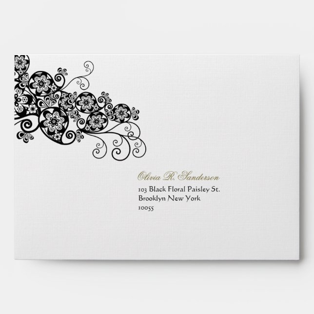 fatfatin Floral Paisley Ink Black Wedding Envelope (Front)
