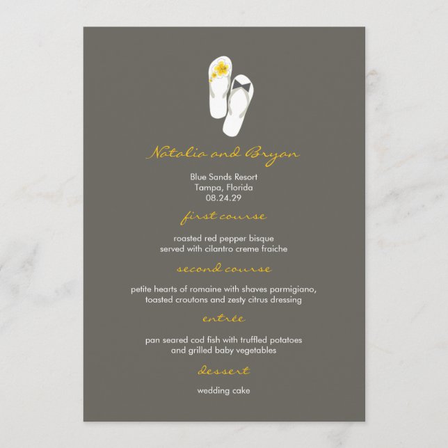 fatfatin Hibiscus Flip Flops Wedding Menu Card (Front)