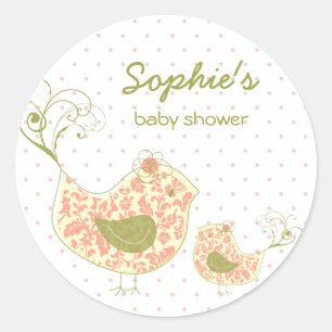 fatfatin Pink Swirly Mum & Baby Bird Sticker