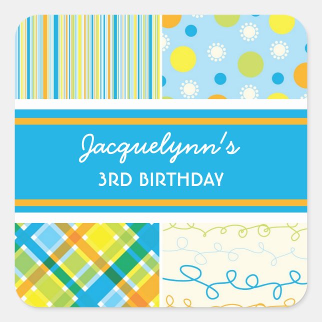fatfatin Retro Beach Blue Combo Birthday Sticker (Front)