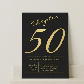 Father 50th Birthday 50 Years Old Black Gold Party Invitation