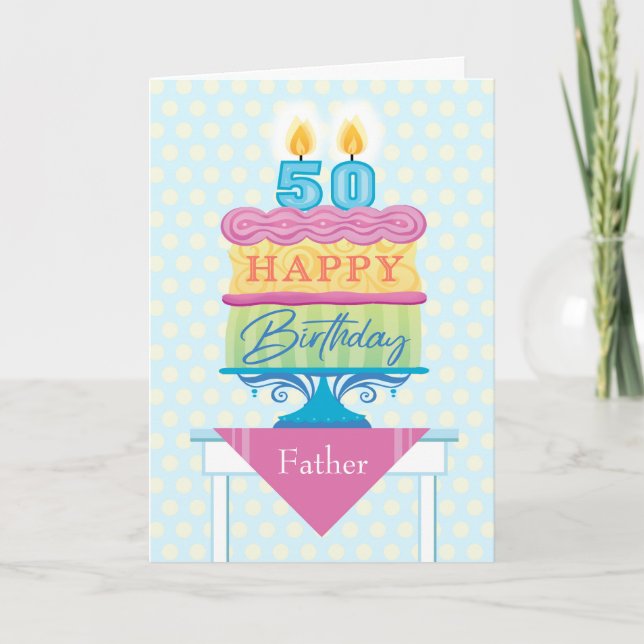 Father 50th Birthday Cake Number Candles  Card (Front)