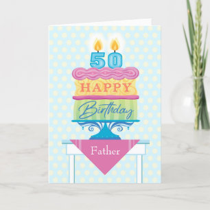 Father 50th Birthday Cake Number Candles  Card