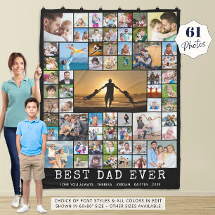 Father 61 Photo Collage Custom Title and Colour Fl Fleece Blanket