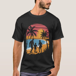 Father and 2 sons playing soccer at the beach T-Shirt