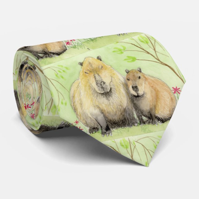 Father and Baby Capybara Tie (Rolled)