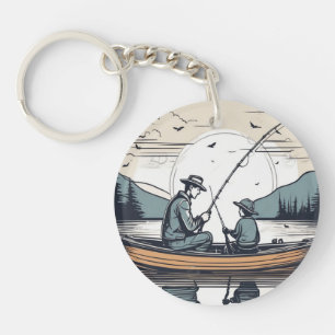 Father and Child Fishing Together Key Ring