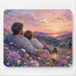 Father and Child Stargazing Watercolor Art Print Mouse Mat