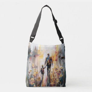 Father and Child Together Abstract Watercolor Crossbody Bag