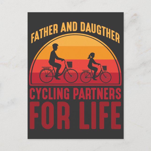 Father and Daughter Cycling Partners for Life Postcard (Front)