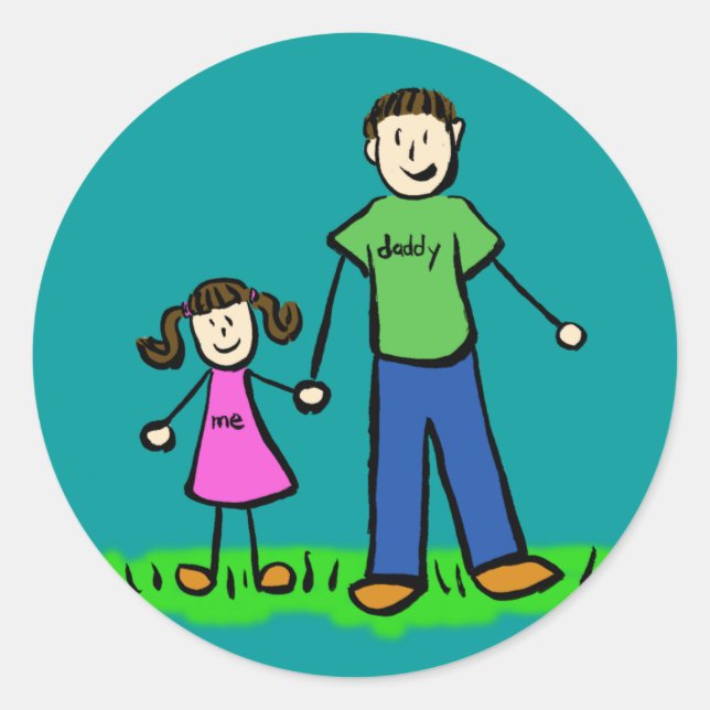 Father and Daughter Family Characters Art Stickers (Front)