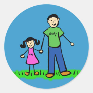 Father and Daughter Family Characters Art Stickers