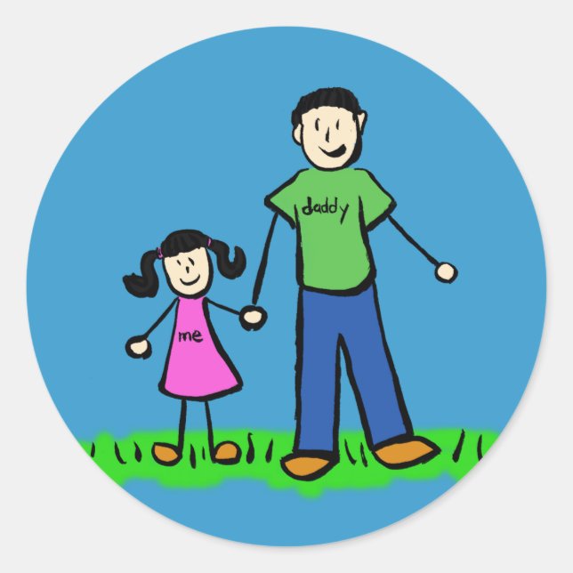 Father and Daughter Family Characters Art Stickers (Front)