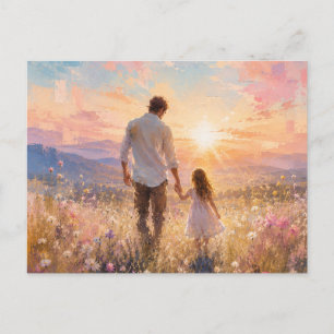 Father and Daughter Sunrise Painting Holiday Postcard