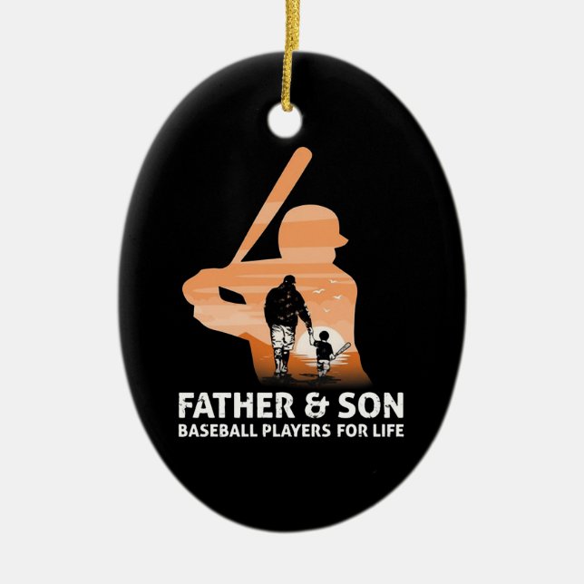 Father And Son  Baseball Players For Life Ceramic Tree Decoration (Front)