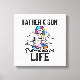 Father and Son Best Friends for Life Puzzle Ribbon Canvas Print