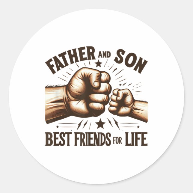 Father And Son Best Friends Forever Fist Bump  Classic Round Sticker (Front)