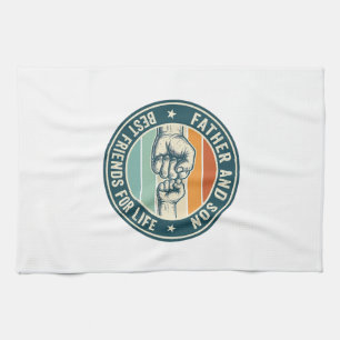 Father and Son Best Friends Vintage Fist Bump Shir Tea Towel
