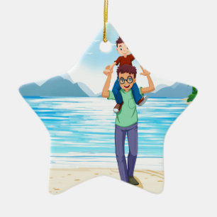 Father and son ceramic tree decoration