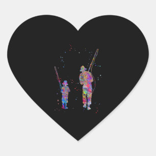 Father and son fishing heart sticker