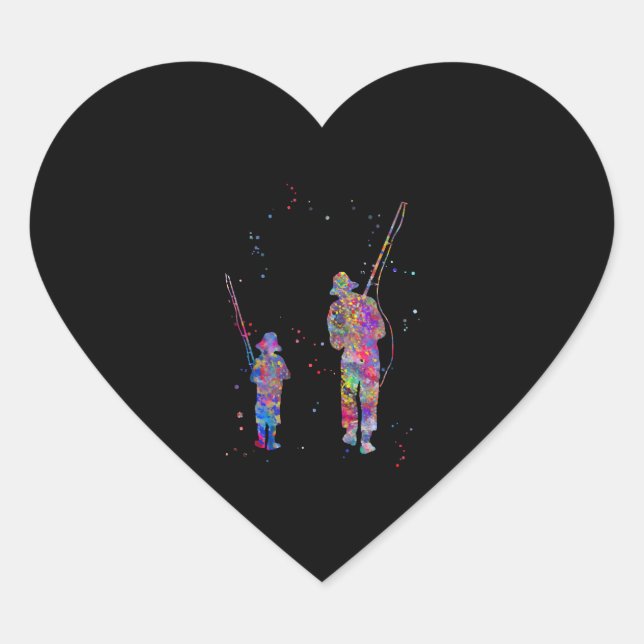 Father and son fishing  heart sticker (Front)