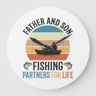 Father and Son Fishing Partners for Life Design_1 Large Clock