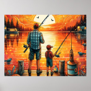 Father and Son Fishing Poster