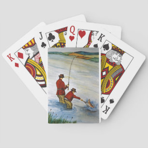 Father and son fishing trip playing cards