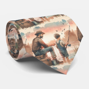 Father and Son Fishing Watercolor Design Tie