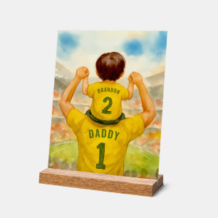 Father and Son Football Jersey Back View Acrylic Sign