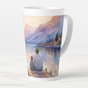 Father and Son Lake Watercolor Art Print Latte Mug